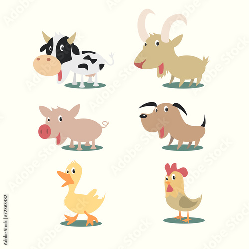 Fototapeta Naklejka Na Ścianę i Meble -  Farm animals, vector illustration set collection