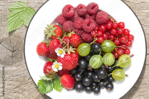 Berries in a plate on a table