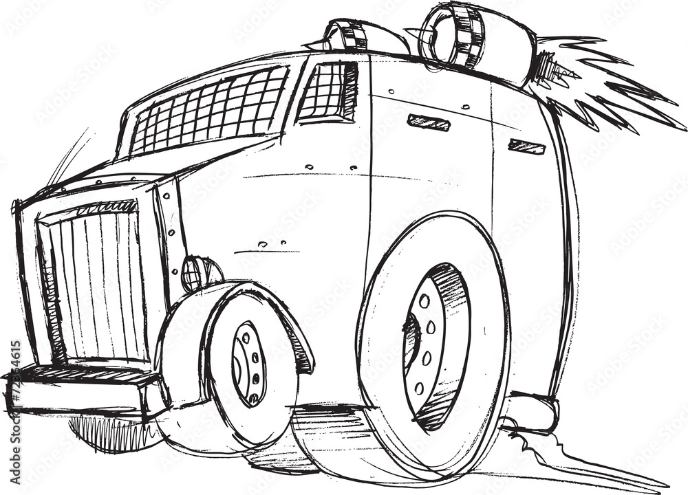 Armored Truck Vehicle Sketch Vector Illustration Art