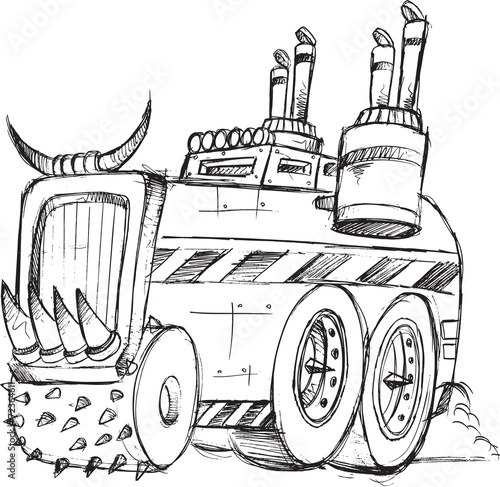 Armored Truck Vehicle Sketch Vector Illustration Art