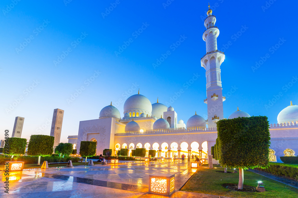 Obraz premium Grand Mosque in Abu Dhabi at night, United Arab Emirates