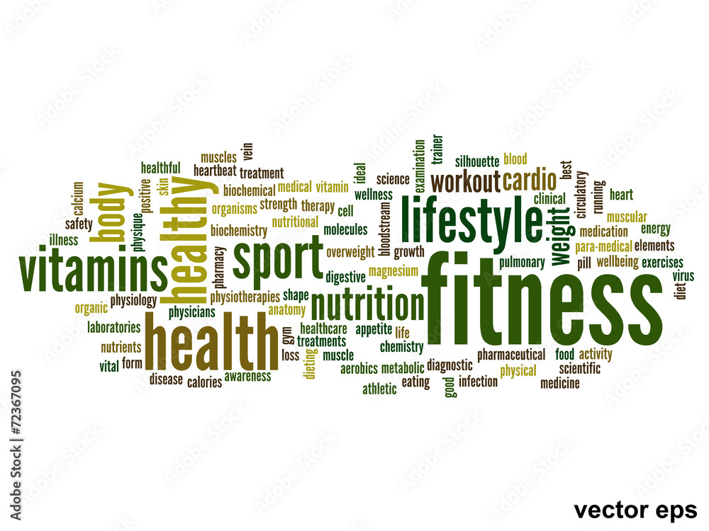 Vector conceptual fitness health word cloud Vector conceptual fitness health word cloud