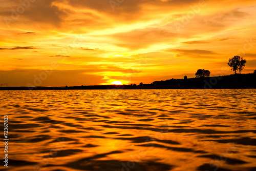 Early morning on the lake. Beautiful sunrise.