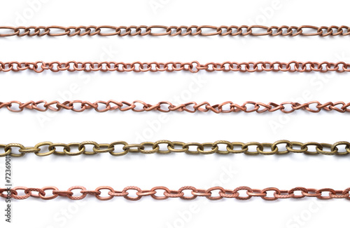 Collection of chains on a white background