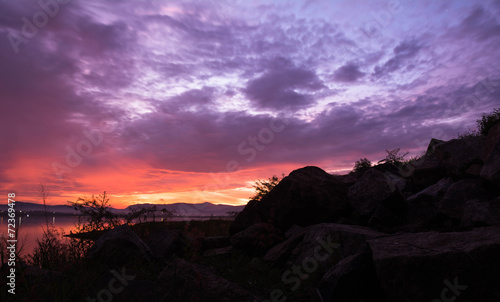  Sun rises over the lake