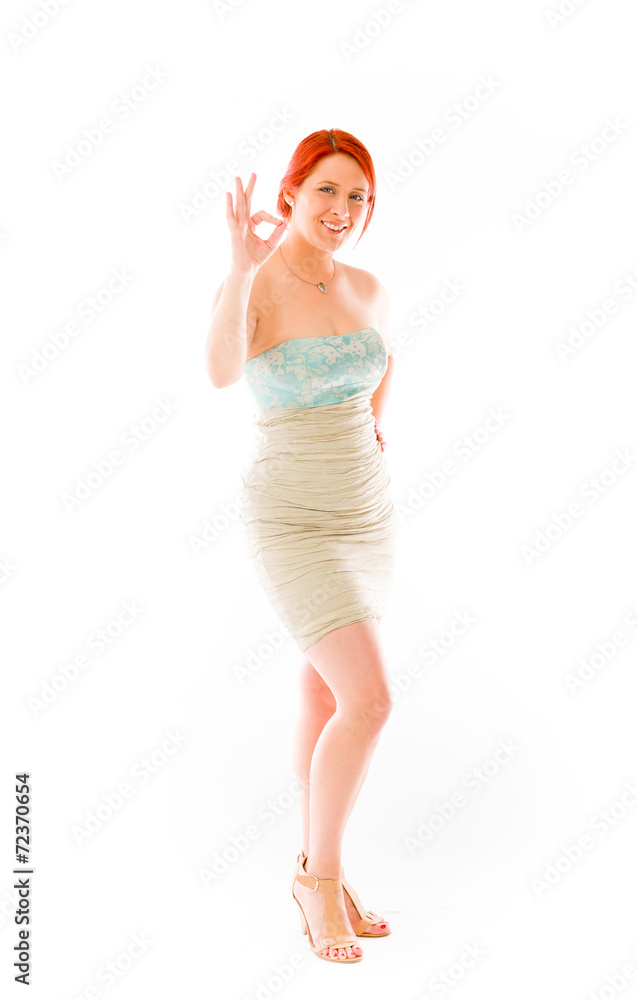 Fototapeta premium model isolated on plain background hand gesture ok sign