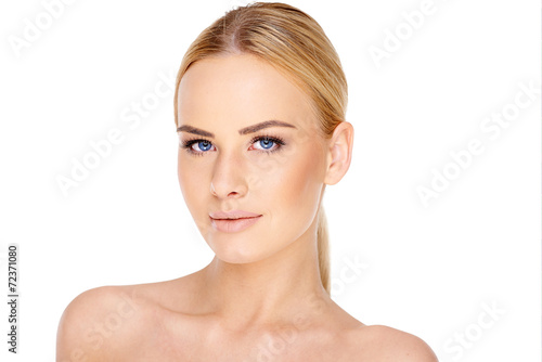Pretty young blond woman with blue eyes