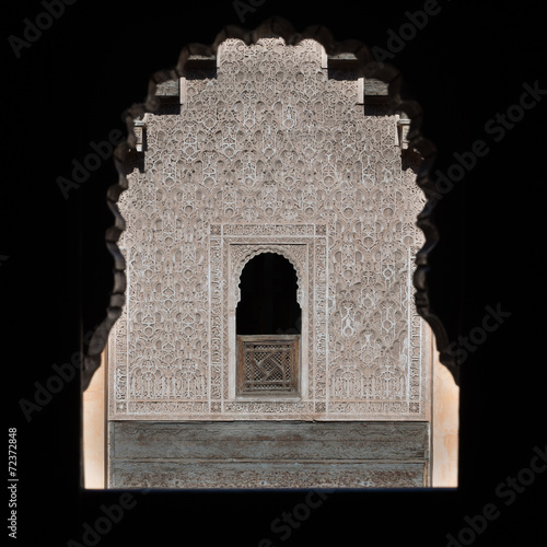 The marble craft of building at Medersa Ben Youssef in Marakesh photo