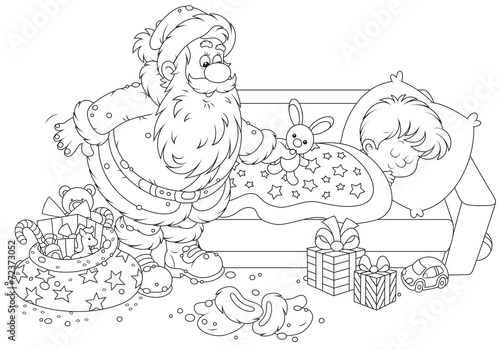 Santa Claus with Christmas gifts for a child