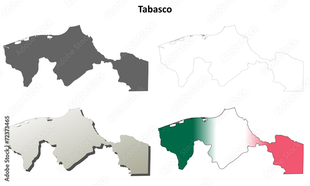 Tabasco blank outline map set