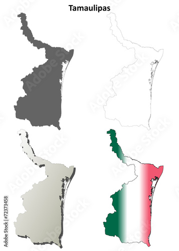 Tamaulipas blank outline map set