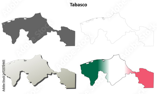 Tabasco blank outline map set