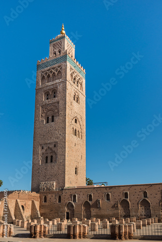 The Koutoubia Mosque with blue sky at Marakesh