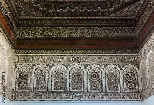 The marble craft and paining at Bahia Palace in Marakesh