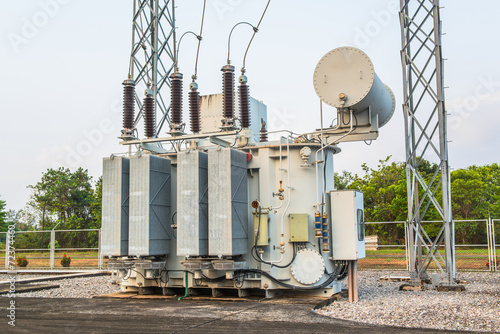 Transformer station and the high voltage electric pole photo