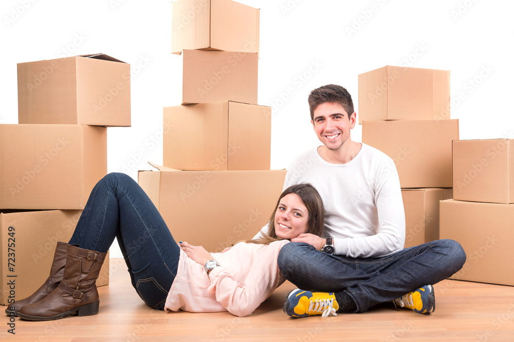 Happy couple with boxes Happy couple with boxes