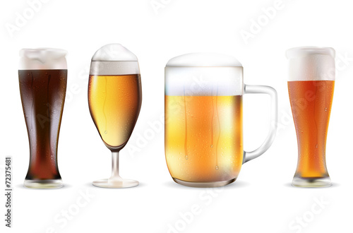Set of four beers in dewy glasses
