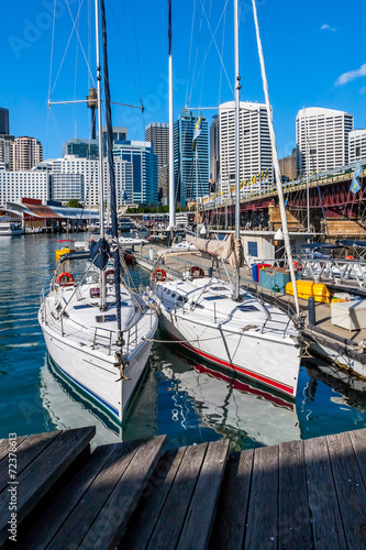 Two sailboats in the harbor of Sydney