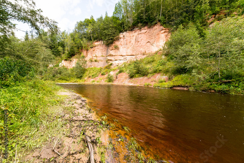 view to the Mountain river with Flowing Water Stream and sandsto