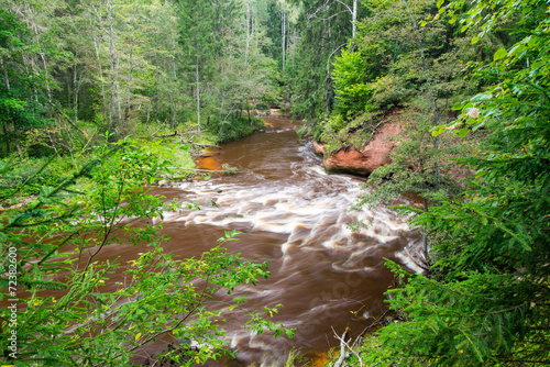 view to the Mountain river with Flowing Water Stream and sandsto photo