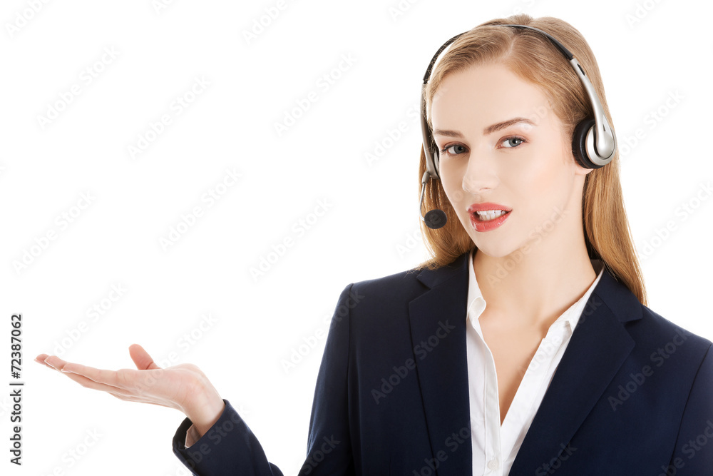 Businesswoman inviting to an office Businesswoman inviting to an office