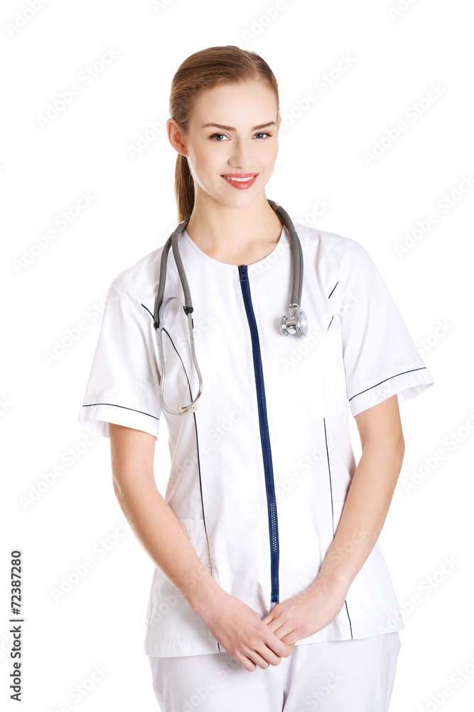 Female doctor wearing stethoscope Female doctor wearing stethoscope