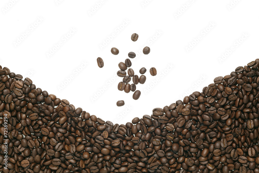 Naklejka premium Edycja Caffe, ziarna kawy na białym tle