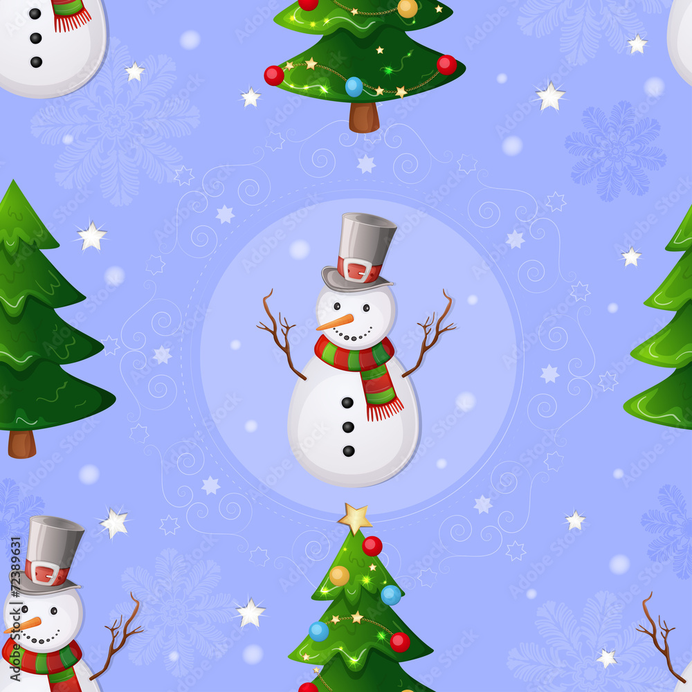 Christmas seamless pattern with snowman and Christmas tree. Christmas seamless pattern with snowman and Christmas tree.