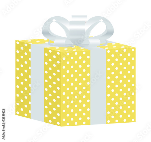 Yellow Dotted Gift Box with White Ribbon