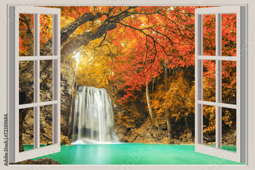 Obraz Otwarte okno z widokiem na wodospad