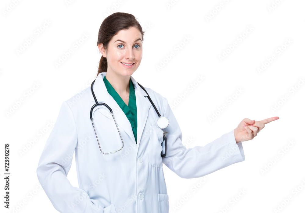 Doctor with finger point aside Doctor with finger point aside