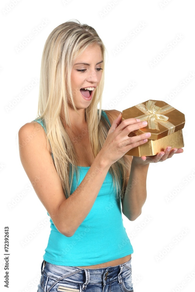 Beautiful Young Woman Opening Present Beautiful Young Woman Opening Present