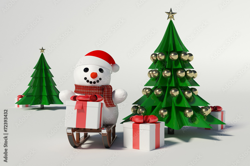 Snowman and Christmas Tree