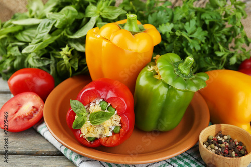 Composition with prepared stuffed peppers