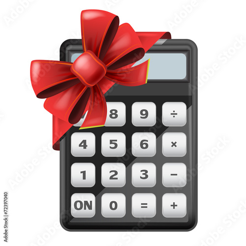 calculator with red festive bow wrapping vector isolated