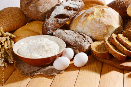 Fresh bread on table close-up