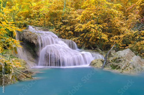 Waterfall in Deep forest at Erawan waterfall National Park,