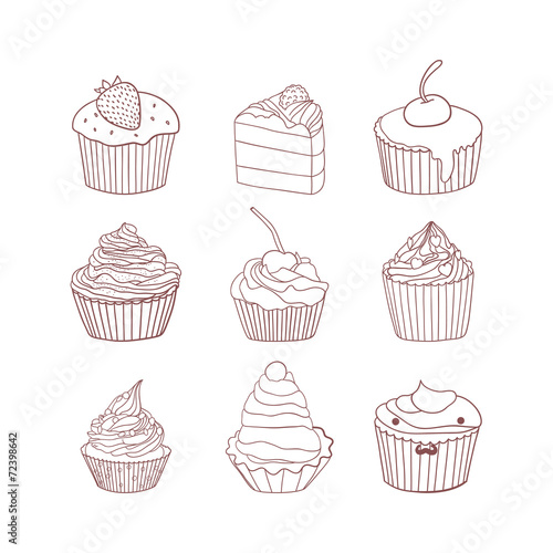 Sweet cupcakes vector set