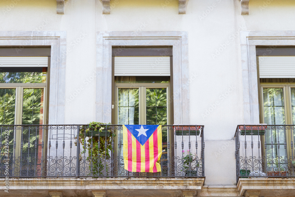 Independence flag in balcony. Catalonia