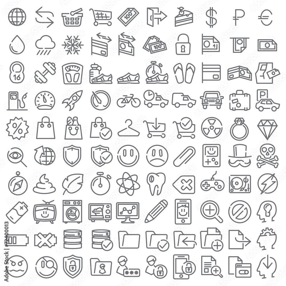 100 vector line icons set for web design and user interface