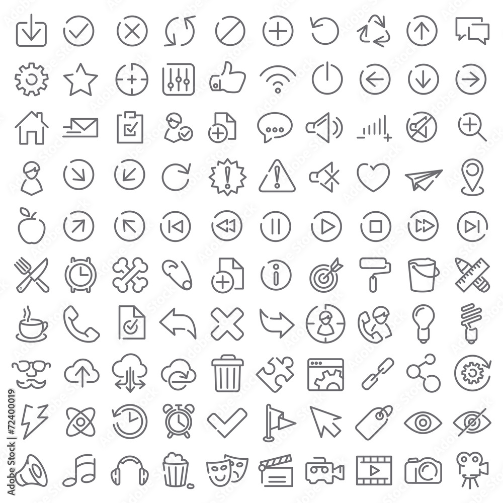 100 vector icons set for web design and user interface
