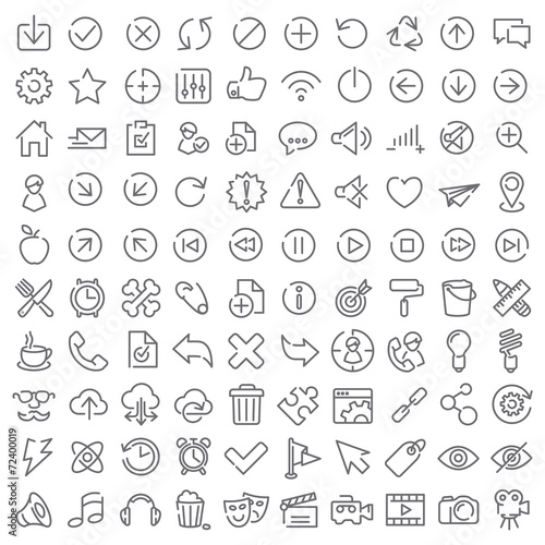 100 vector icons set for web design and user interface