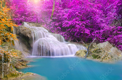 Fototapeta Naklejka Na Ścianę i Meble -  Waterfall in Deep forest at Erawan waterfall National Park,