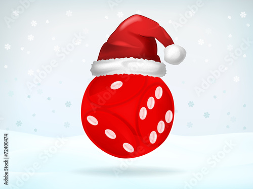red lucky dice covered with Santa cap
