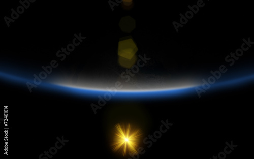 Sunrise over Earth on starless background.