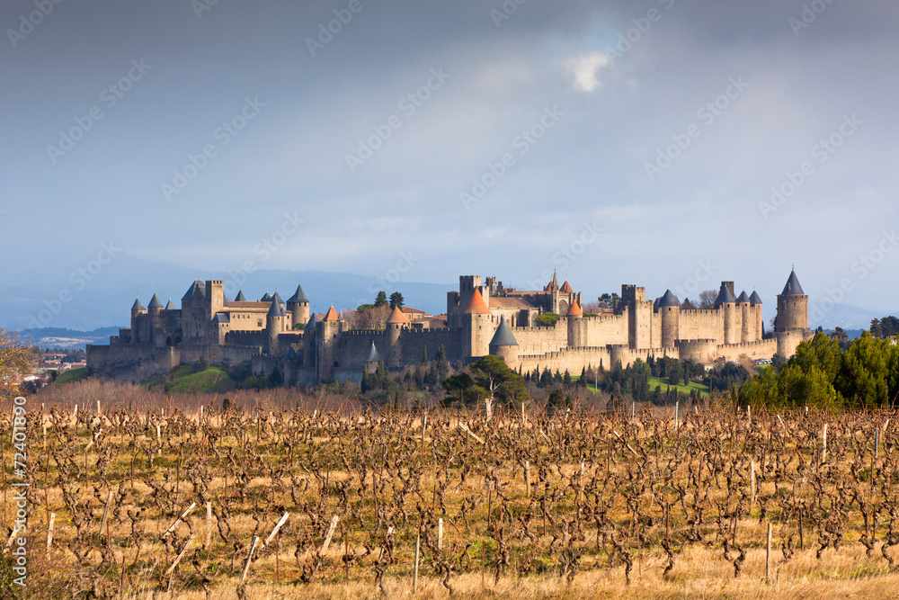 View of Carcassonne castle in Languedoc-Rosellon (France)