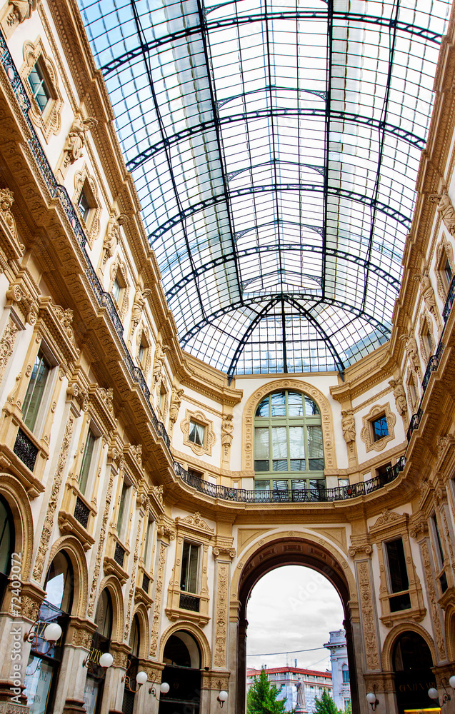 Vittorio Emmanuele gallery magnificent interior, Milan, Italy