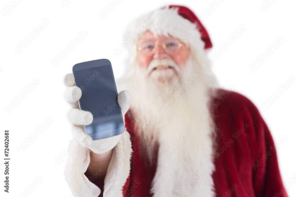 Santa Claus shows a smartphone Santa Claus shows a smartphone