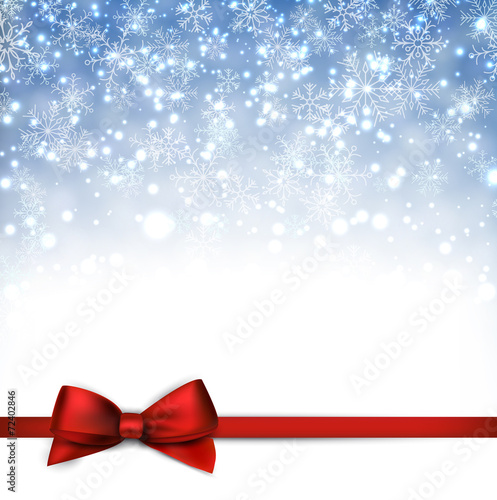 Christmas blue background with gift bow.
