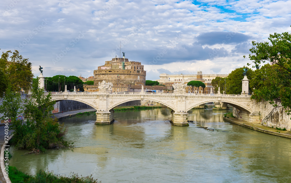 Castle Sant Angelo and river Tiber in Roma. Italy